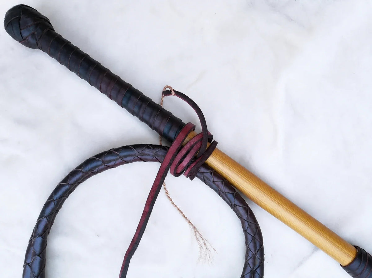 Stock Whip Black Kangaroo Leather