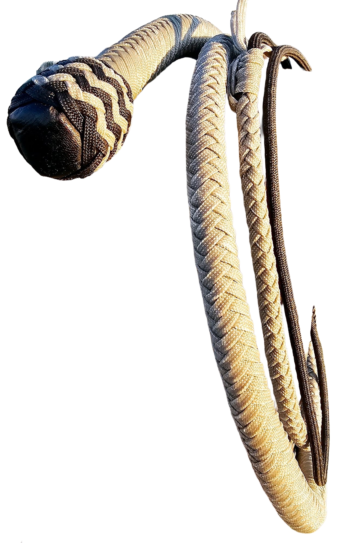 Snake Whip Gray and Black Paracord 2 Plaited Bellies-5 ft