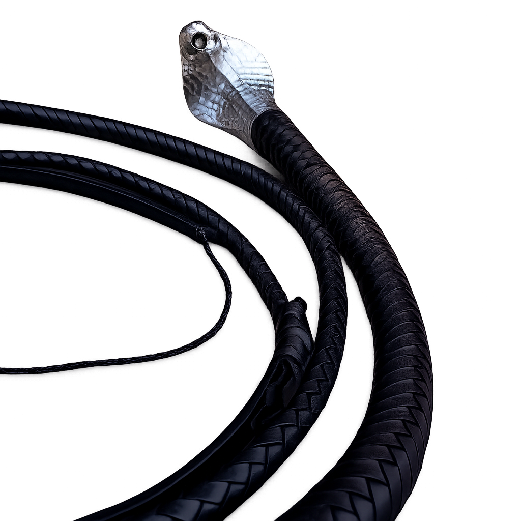 Snake Whip Black Cowhide Leather 12 Plait 3ft to 14ft