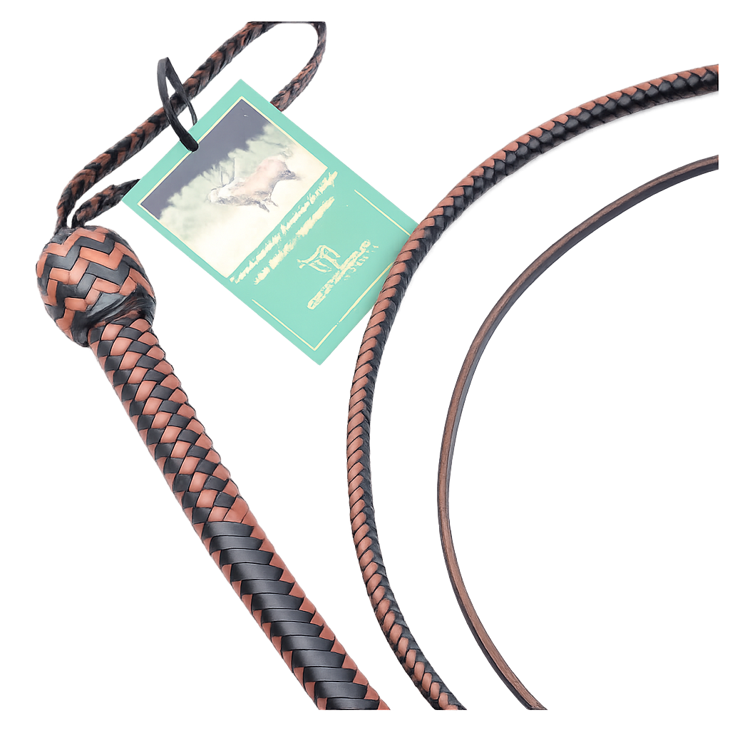 Snake Whip Black & Whisky Kangaroo Hide 12 Plait 3-6 ft