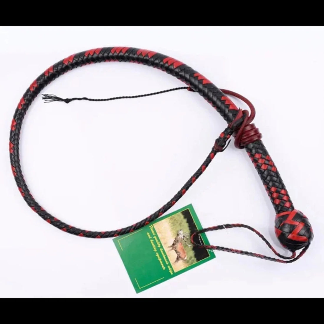 Snake Whip - Red & Black Kangaroo Hide 12-Plait 3–8 Ft