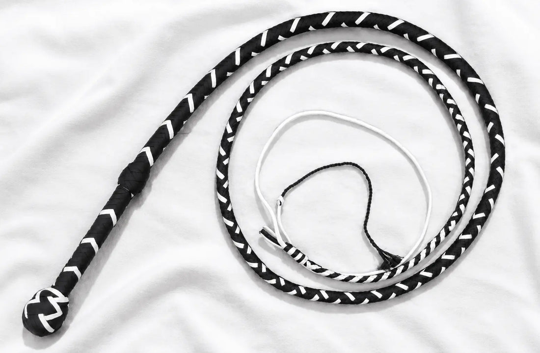 Bullwhip - Black and White Paracord - 12 or 16 Plaits - 3 ft