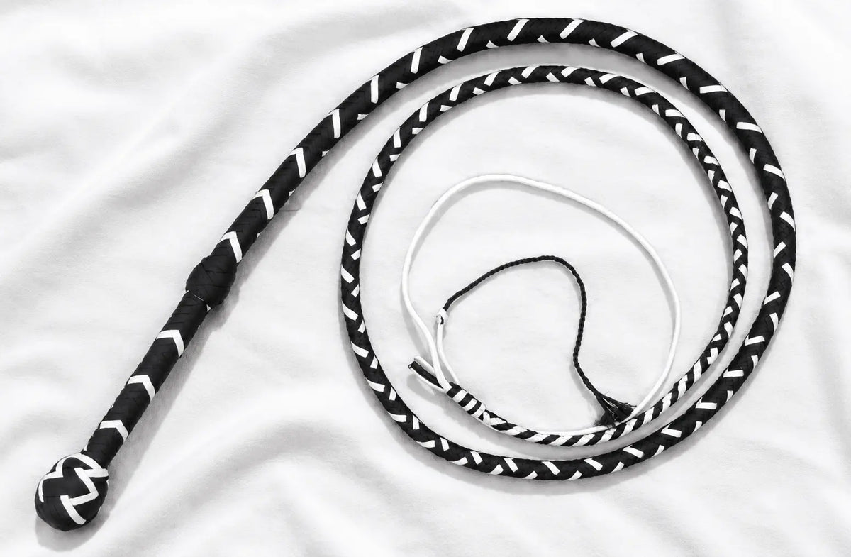 Bullwhip - Black and White Paracord - 12 or 16 Plaits - 3 ft