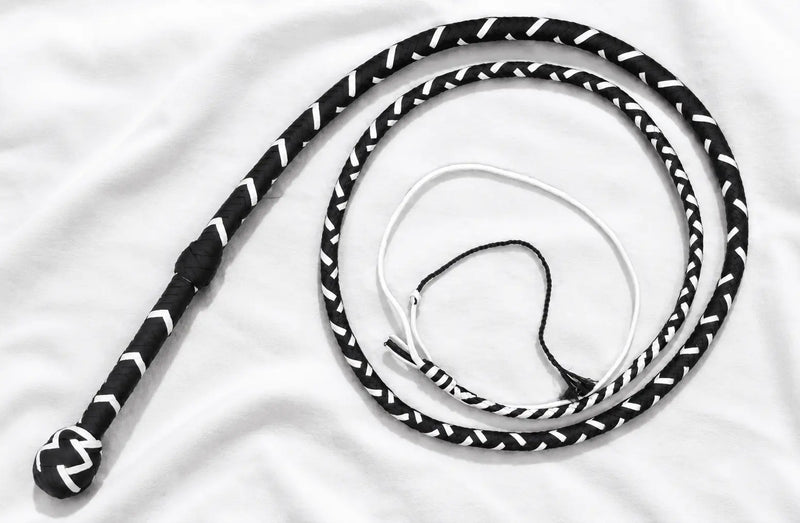 Bullwhip - Black and White Paracord - 12 or 16 Plaits - 3 ft