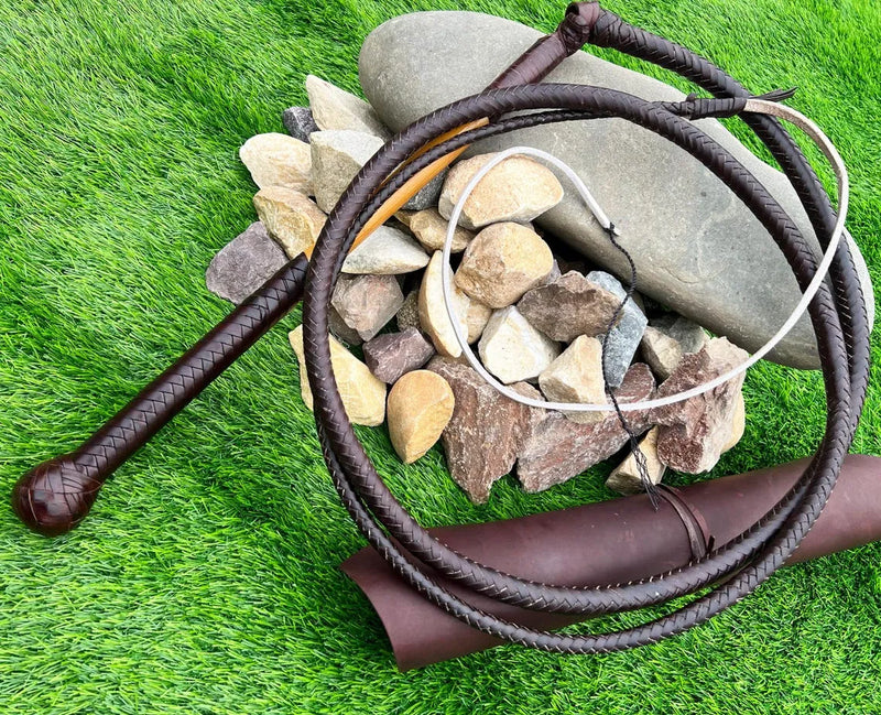 Stock Whip Black Kangaroo Leather Australian Style