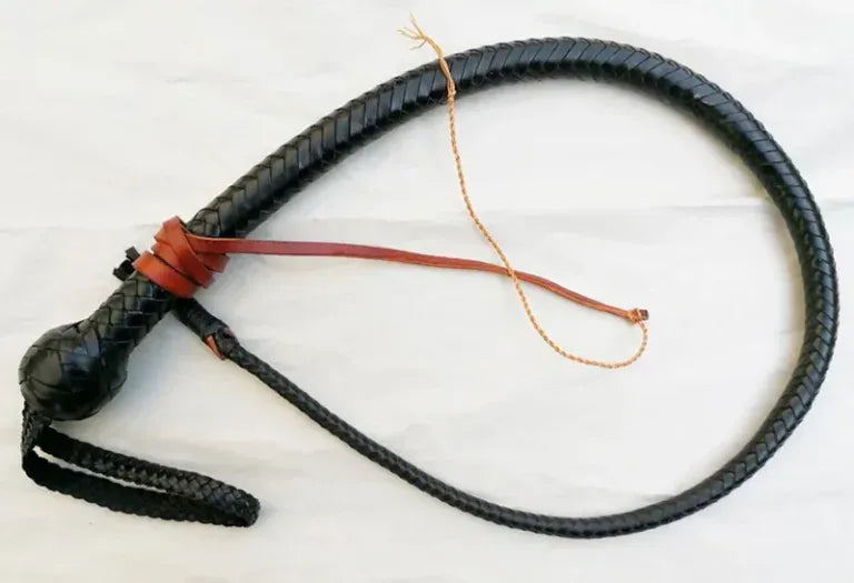 Snake Whip - Black Kangaroo Leather 12-16 plait