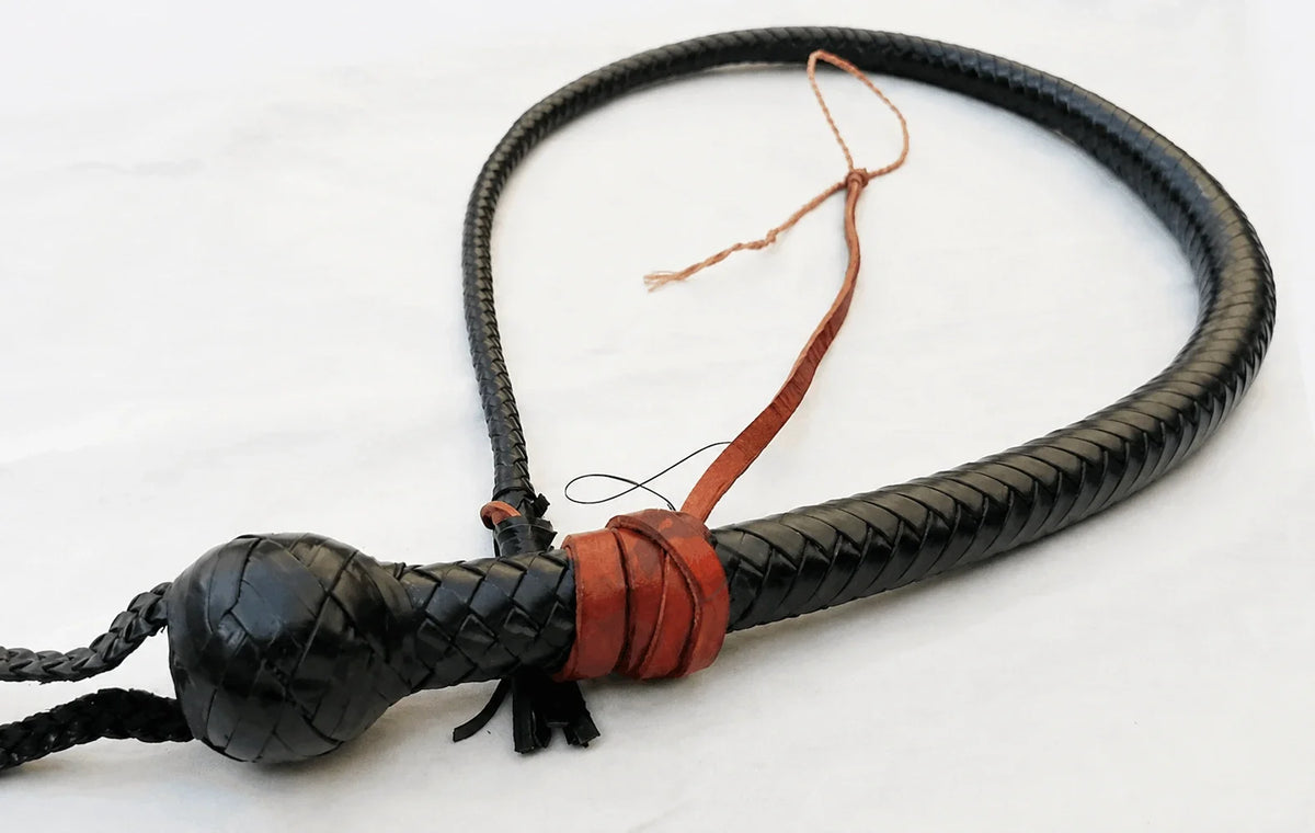 Snake Whip - Black Kangaroo Leather 12-16 plait