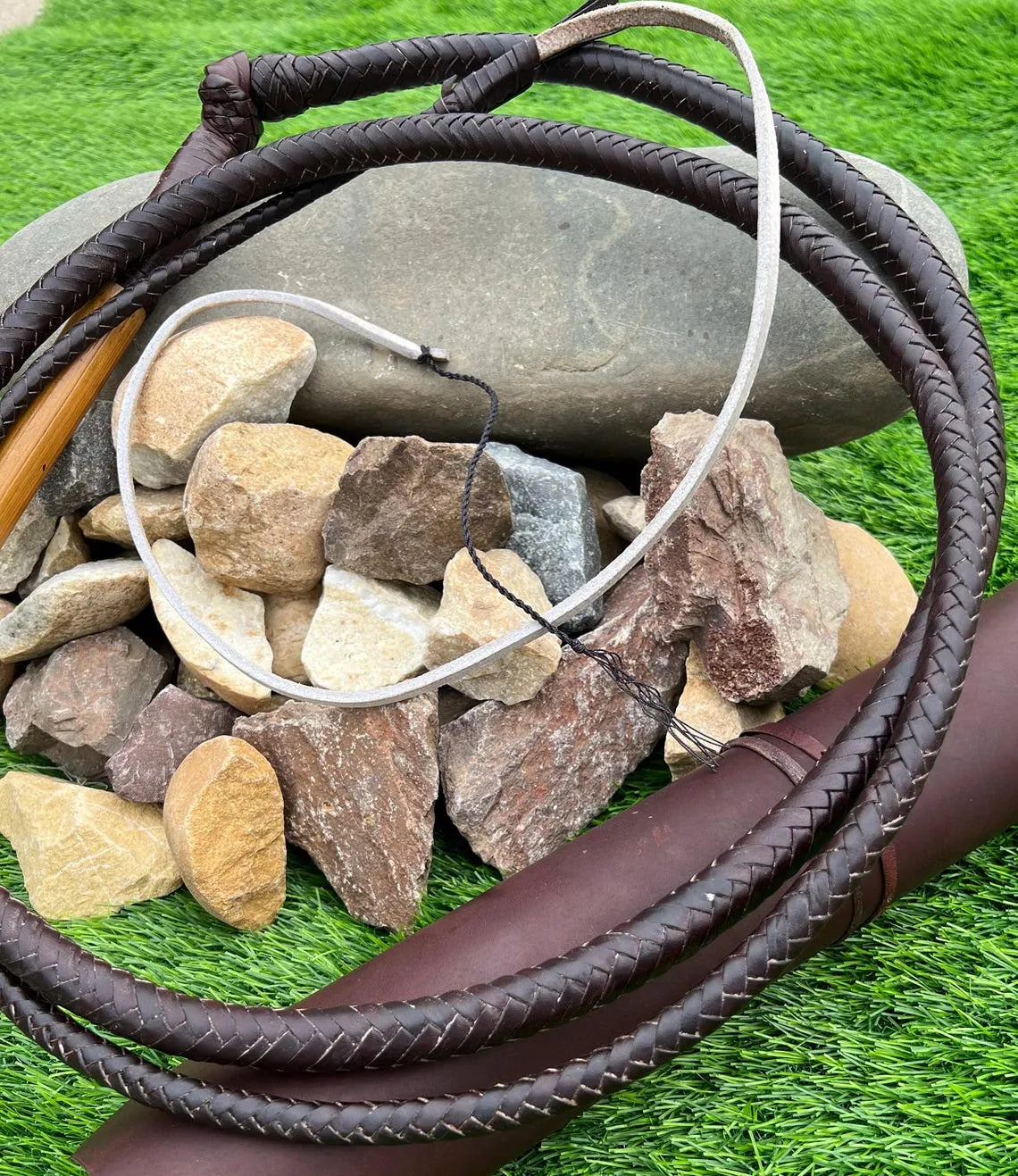 Stock Whip Black Kangaroo Leather Australian Style