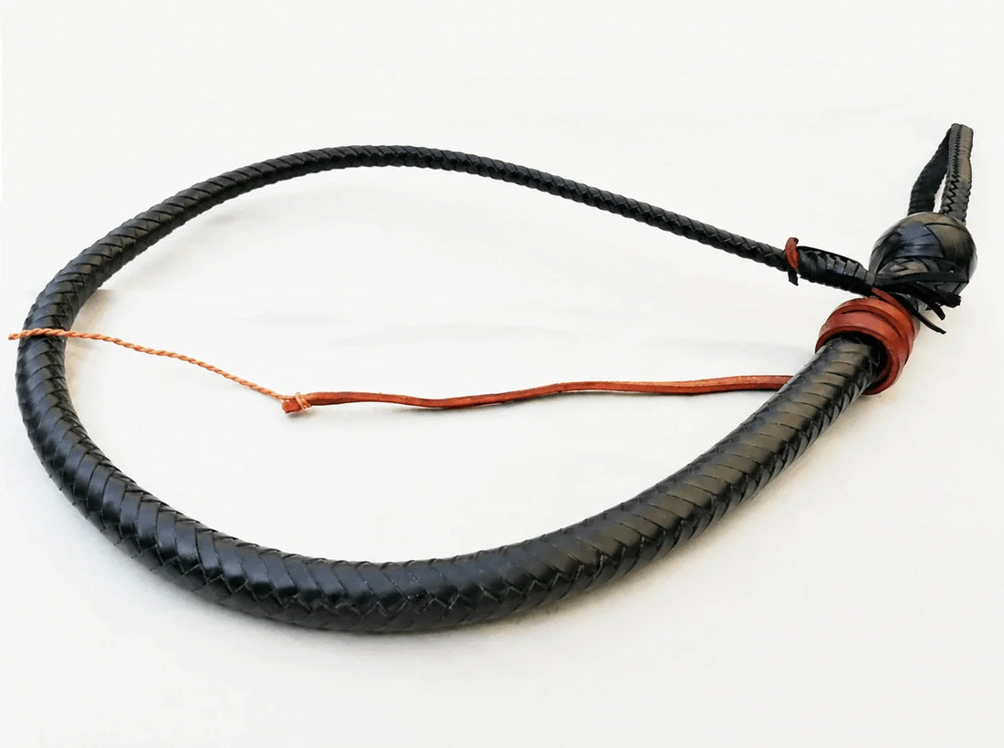 Snake Whip - Black Kangaroo Leather 12-16 plait
