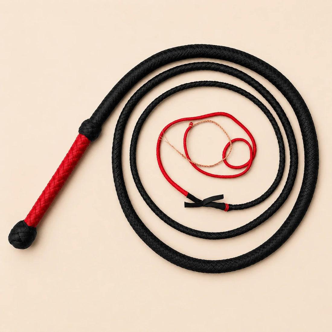 Bullwhip - Black and Red Paracord Leather 12/16 plait
