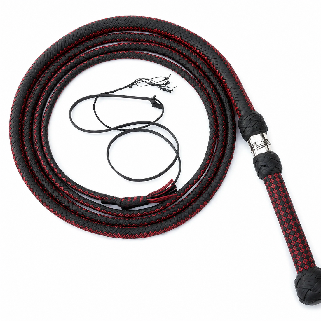Zoro Black Paracord Bull Whip 16 Strands with Leather Plaited Bellies