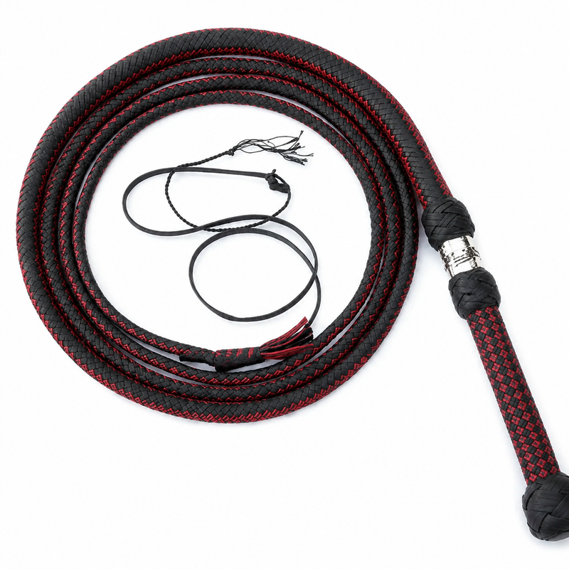 Zoro Black Paracord Bull Whip 16 Strands with Leather Plaited Bellies