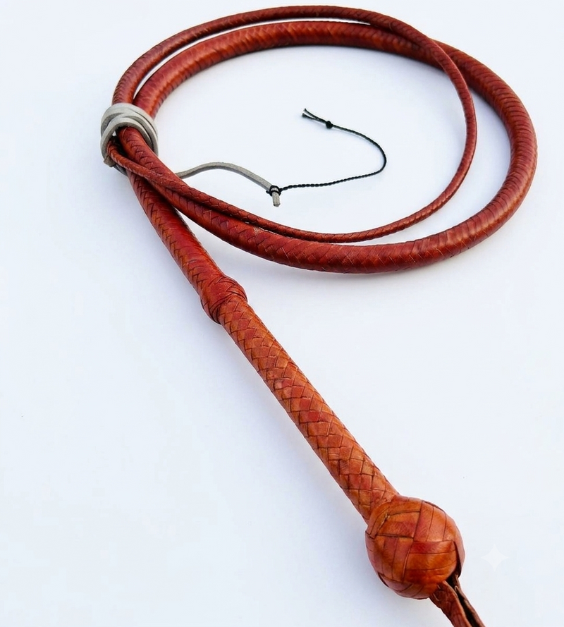 Indiana Jones Style Bullwhip – Natural Tan Kangaroo Hide Leather 12 Plait 12 ft