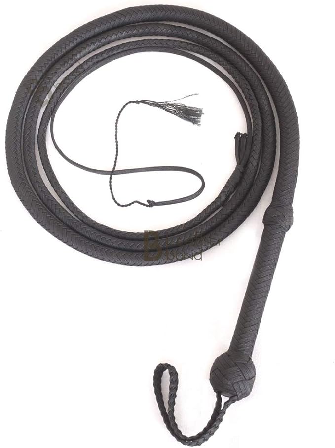 Indiana Jones Style Bullwhip Black Nylon 12-Plait 10-12 Ft