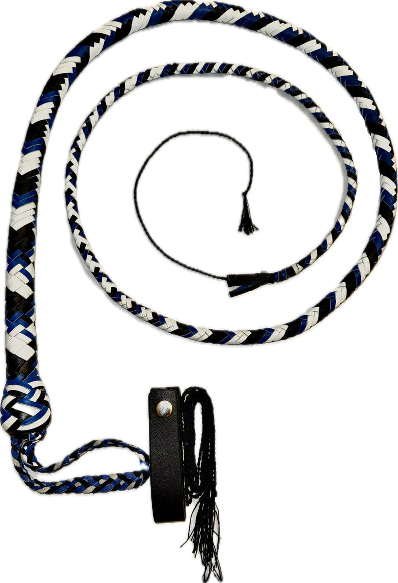 Snake Whip Black, Blue & White Leather 12 Ply 4ft to 8ft