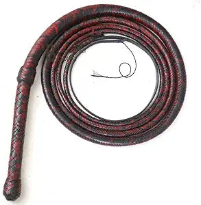 Bullwhip – Red & Black Kangaroo Hide Leather 16 Plait 6ft