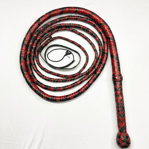 Bullwhip – Red & Black Australian Style Kangaroo Hide Leather 16 Plait 12ft