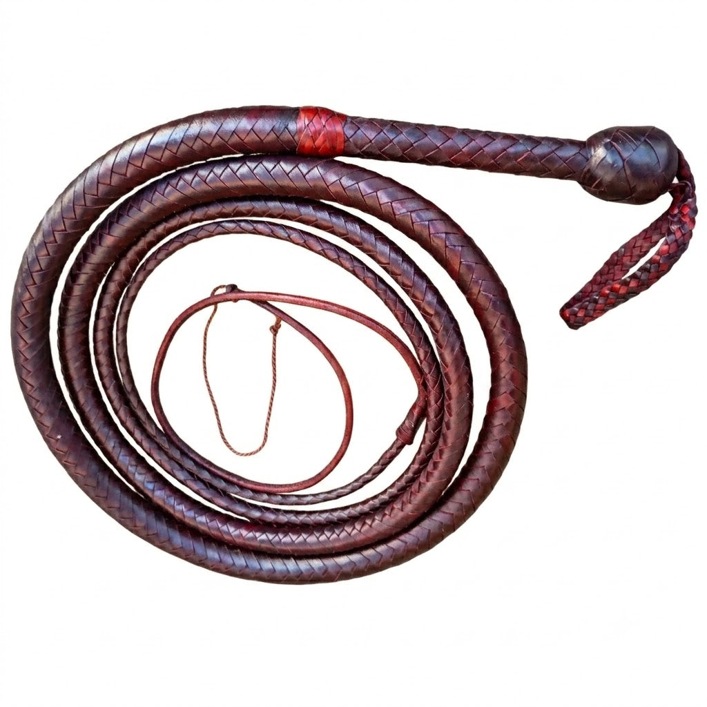 Bullwhip – Brandy Color Kangaroo Hide Leather, 12/16 Plait, 3ft to 14ft