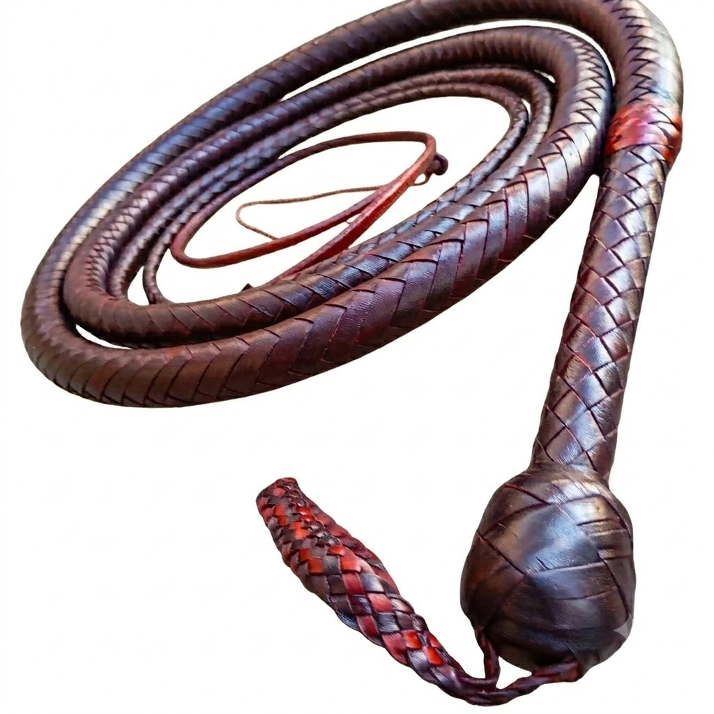 Bullwhip – Brandy Color Kangaroo Hide Leather, 12/16 Plait, 3ft to 14ft
