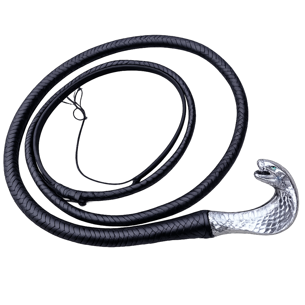 Snake Whip Black Cowhide Leather 12 Plait 3ft to 14ft