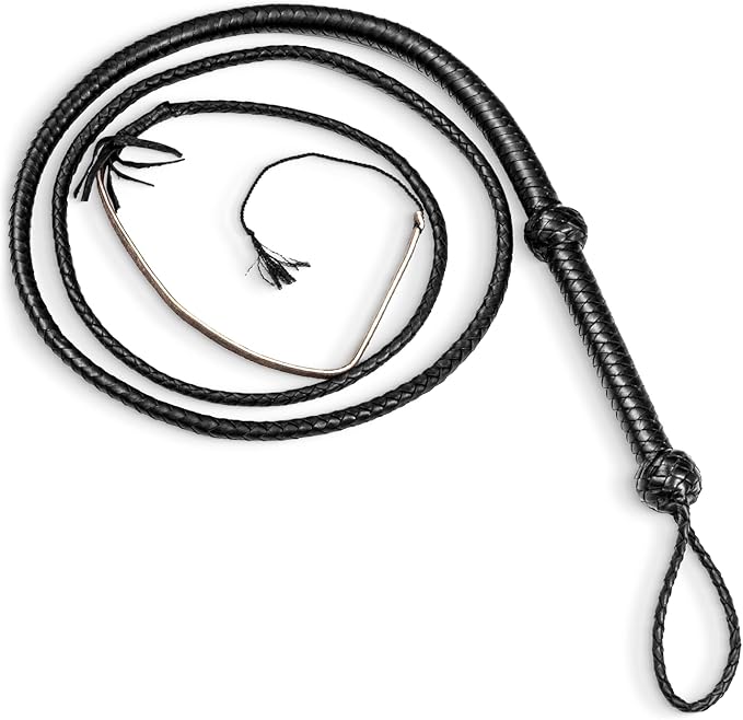 Equestrian Bullwhip - Black Real Cow Hide Leather 12/16 Plait, 3ft to 8ft