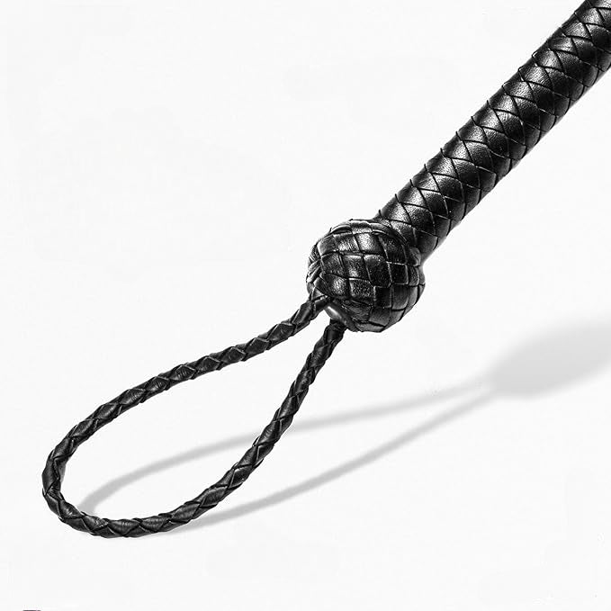 Equestrian Bullwhip - Black Real Cow Hide Leather 12/16 Plait, 3ft to 8ft