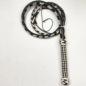 Cowhide Leather Bullwhip - Black/Cream Cowhide Leather 12- 16 Plait