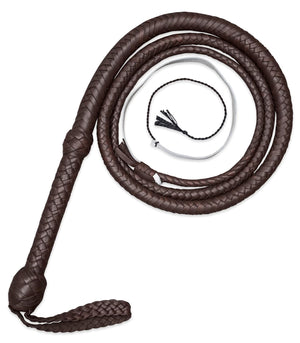 Hand Braided Bullwhip - Brown Cowhide Leather 12 Plait 4-12ft