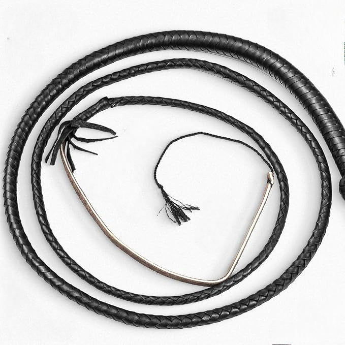 Equestrian Bullwhip - Black Real Cow Hide Leather 12/16 Plait, 3ft to 8ft