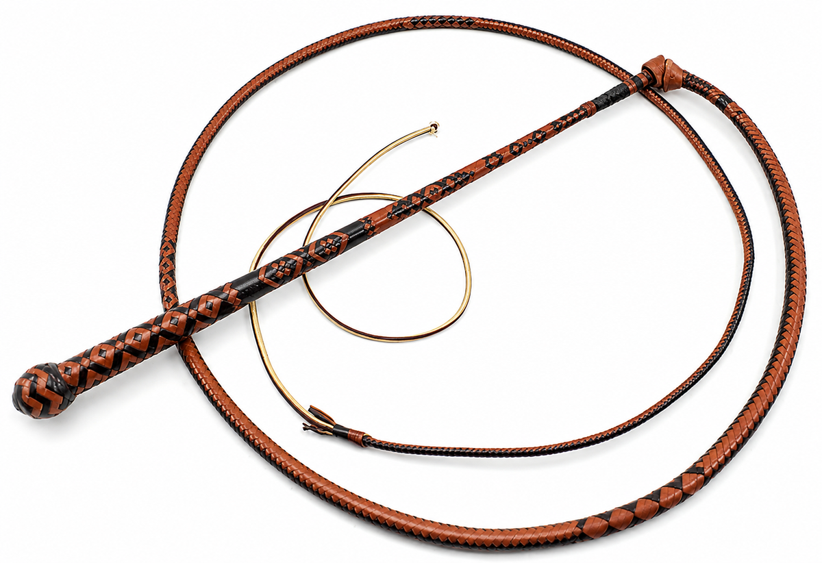 Australian Stock Whip Dark/Light Brown Kangaroo Hide 8x12 Plait 6ft