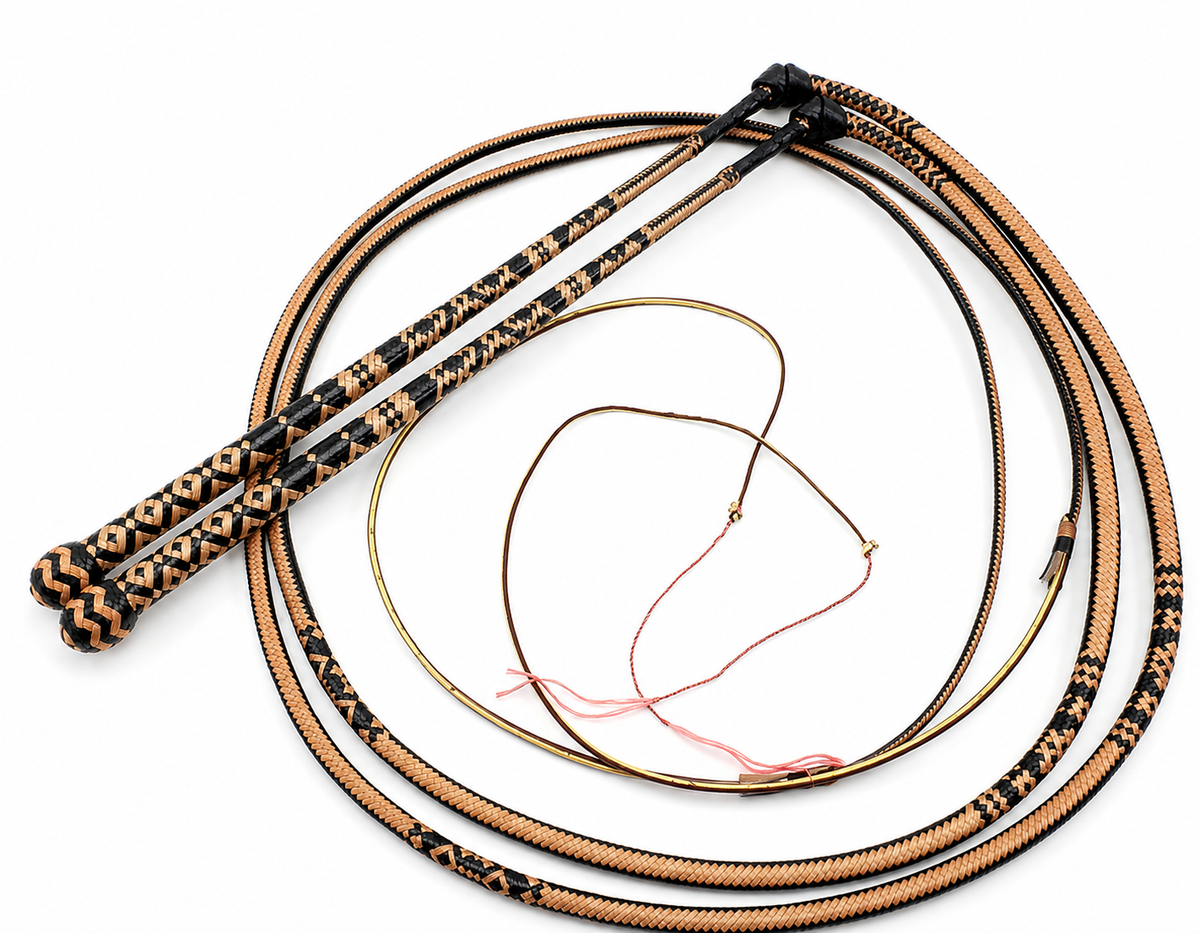 Australian Stock Whip Dark/Light Brown Kangaroo Hide 8x12 Plait 6ft