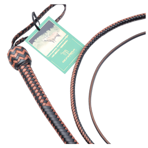 Snake Whip Black & Whisky Kangaroo Hide 12 Plait 3-6 ft
