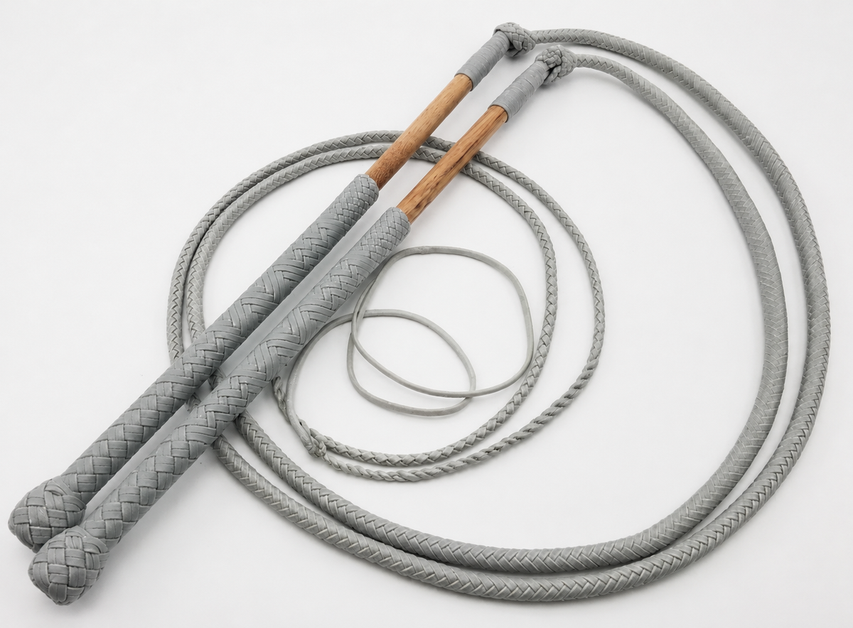 Australian Stock Whip - Grey and White Nylon Para-Cord -12 Plait  5 Ft