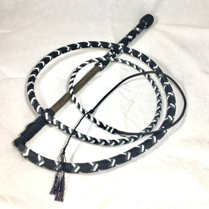 Stock Whip- Black & White Nylon -12 Plait 6ft