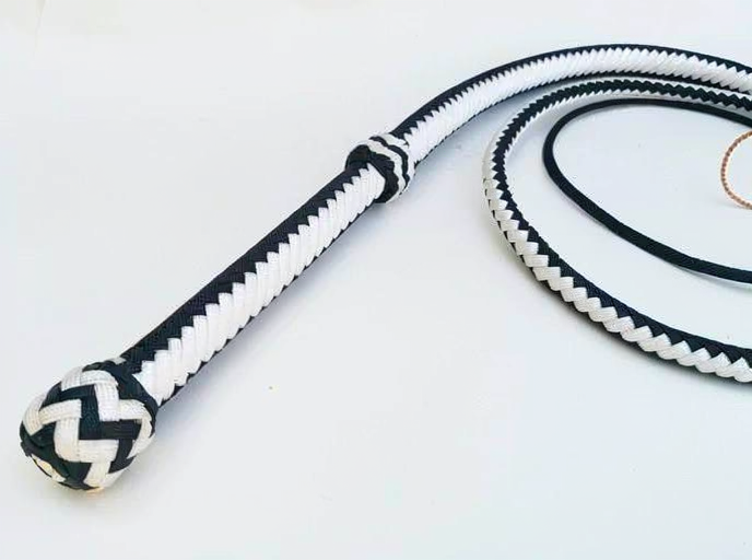 Lion Tamer Bull Whip - Black White Nylon 12-16 Plait 3-18ft