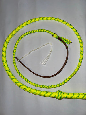 Bull Whip - Yellow & Neon Green Paracord Nylon on Leather 16 Ply - 8ft