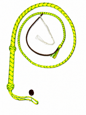 Bull Whip - Yellow & Neon Green Paracord Nylon on Leather 16 Ply - 8ft