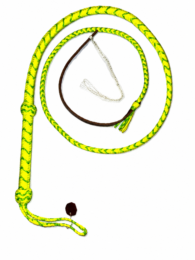 Bull Whip - Yellow & Neon Green Paracord Nylon on Leather 16 Ply - 8ft