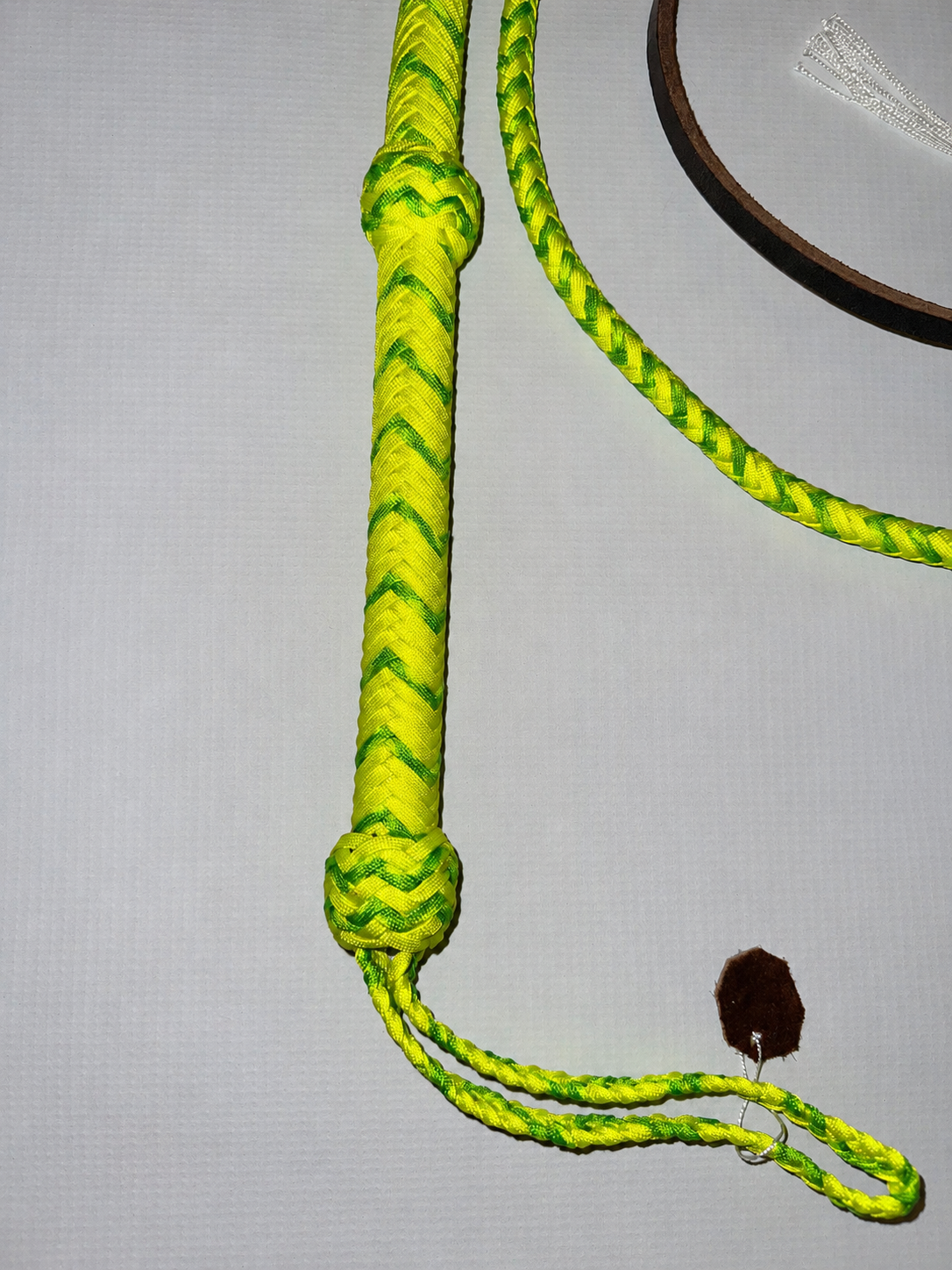 Bull Whip - Yellow & Neon Green Paracord Nylon on Leather 16 Ply - 8ft