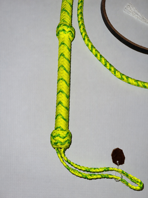 Bull Whip - Yellow & Neon Green Paracord Nylon on Leather 16 Ply - 8ft