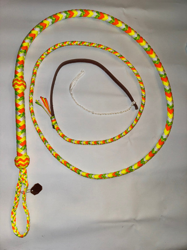 Bull Whip - Multicolor Paracord Nylon on Leather 16 Ply - 4ft to 8ft
