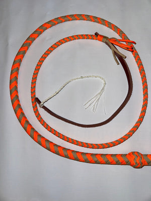 Bull Whip - Tan & Orange Paracord Nylon on Leather 16 Ply - 4ft to 8ft