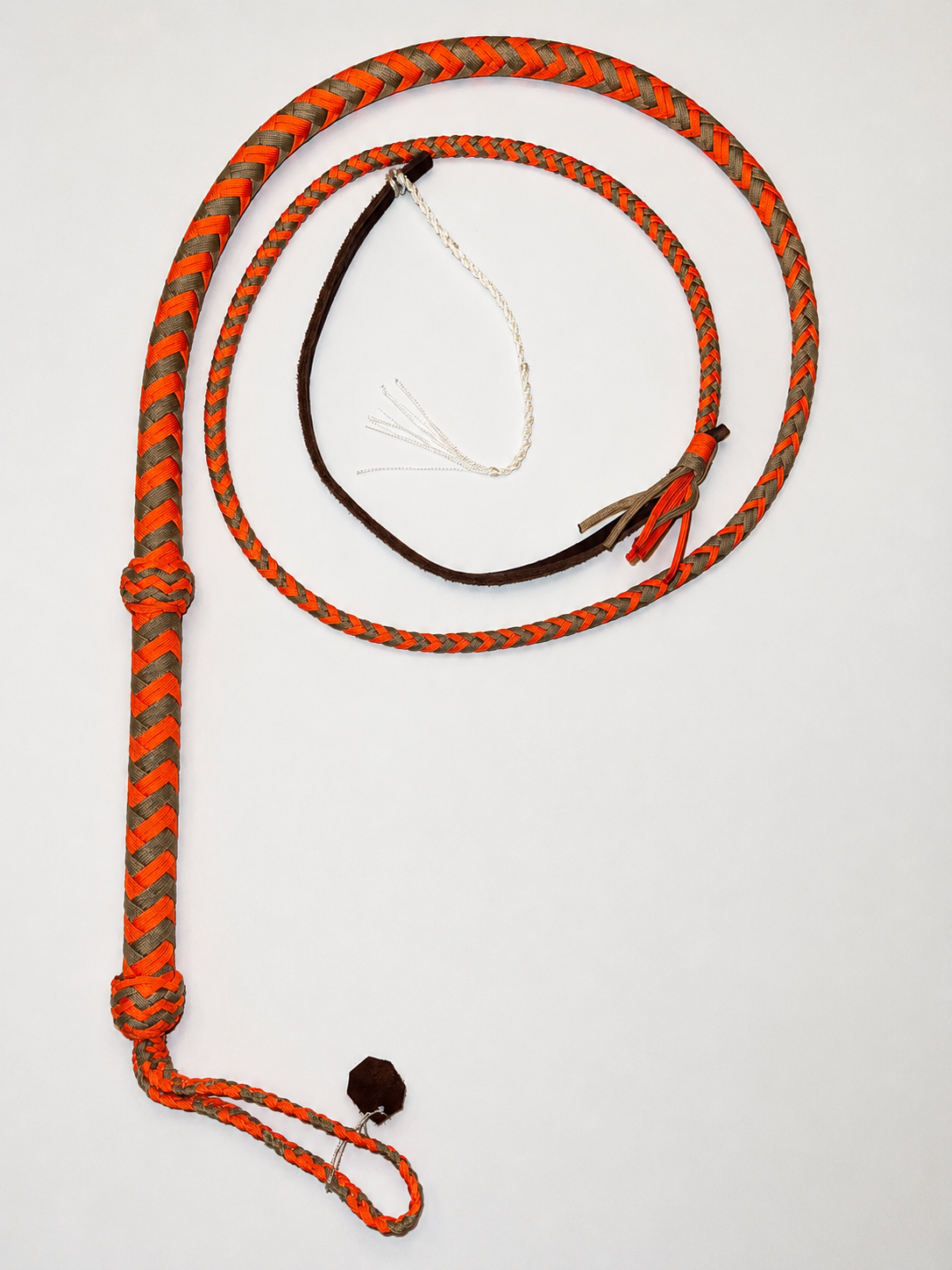 Bull Whip - Tan & Orange Paracord Nylon on Leather 16 Ply - 4ft to 8ft
