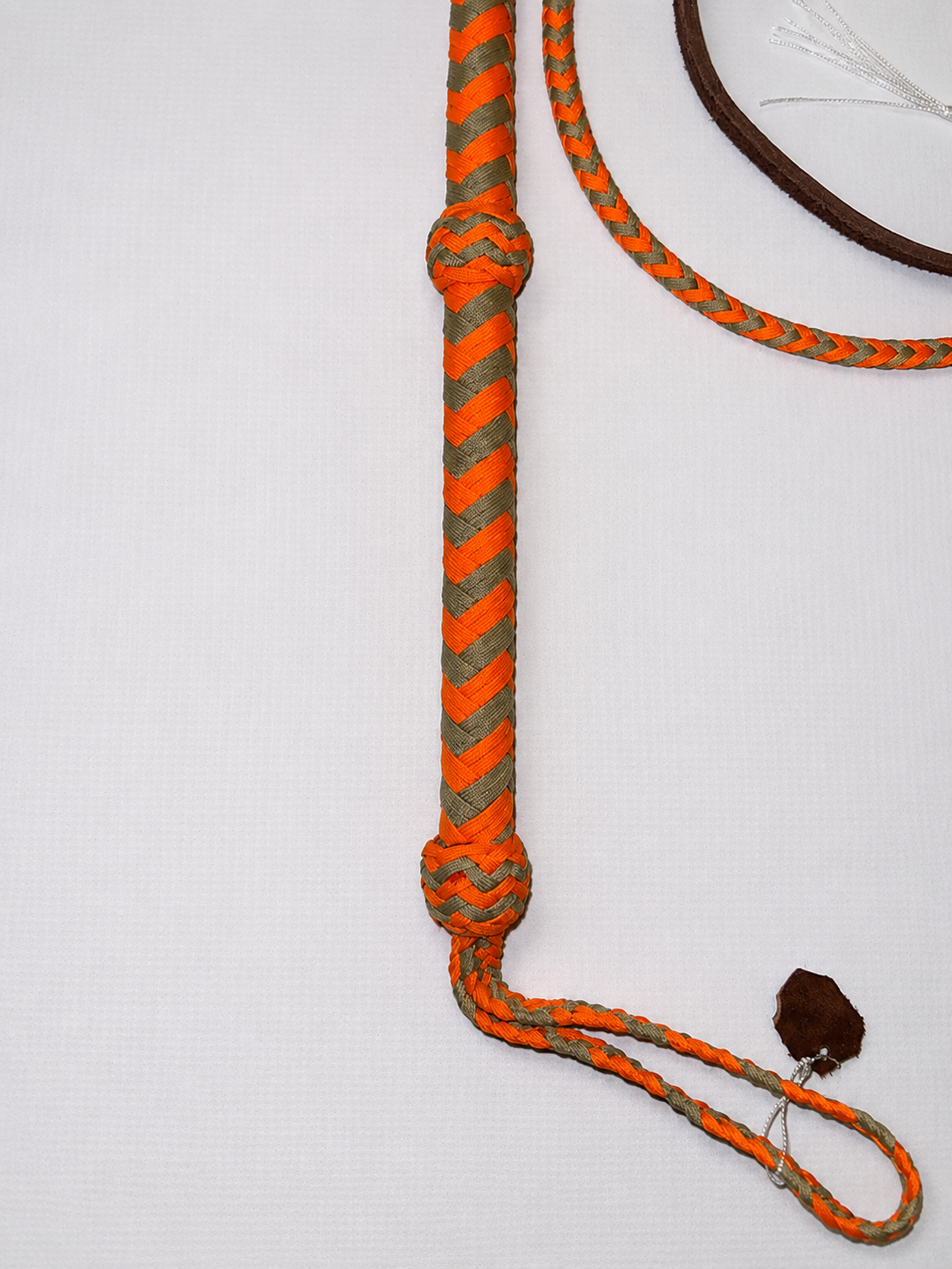 Bull Whip - Tan & Orange Paracord Nylon on Leather 16 Ply - 4ft to 8ft