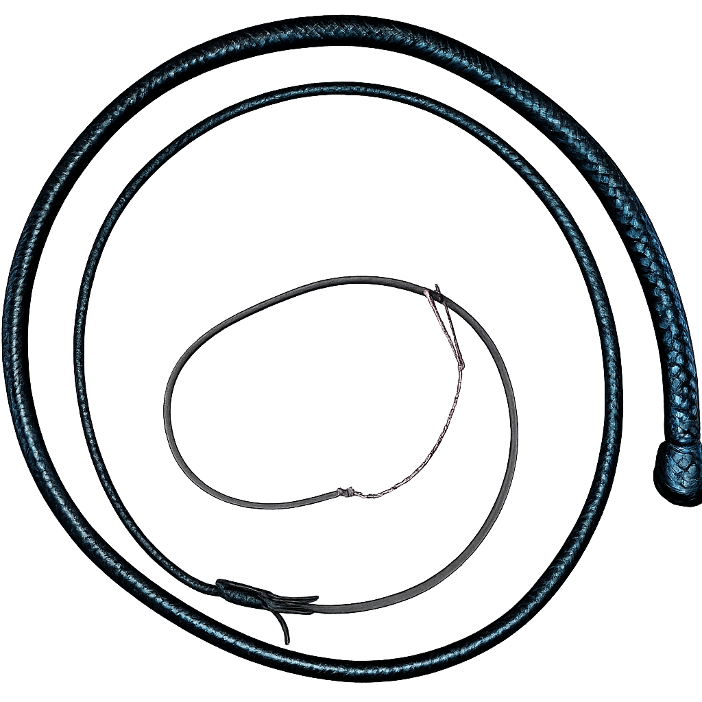 Snake Whip Pure Black Leather 16 Plait 8 Ft